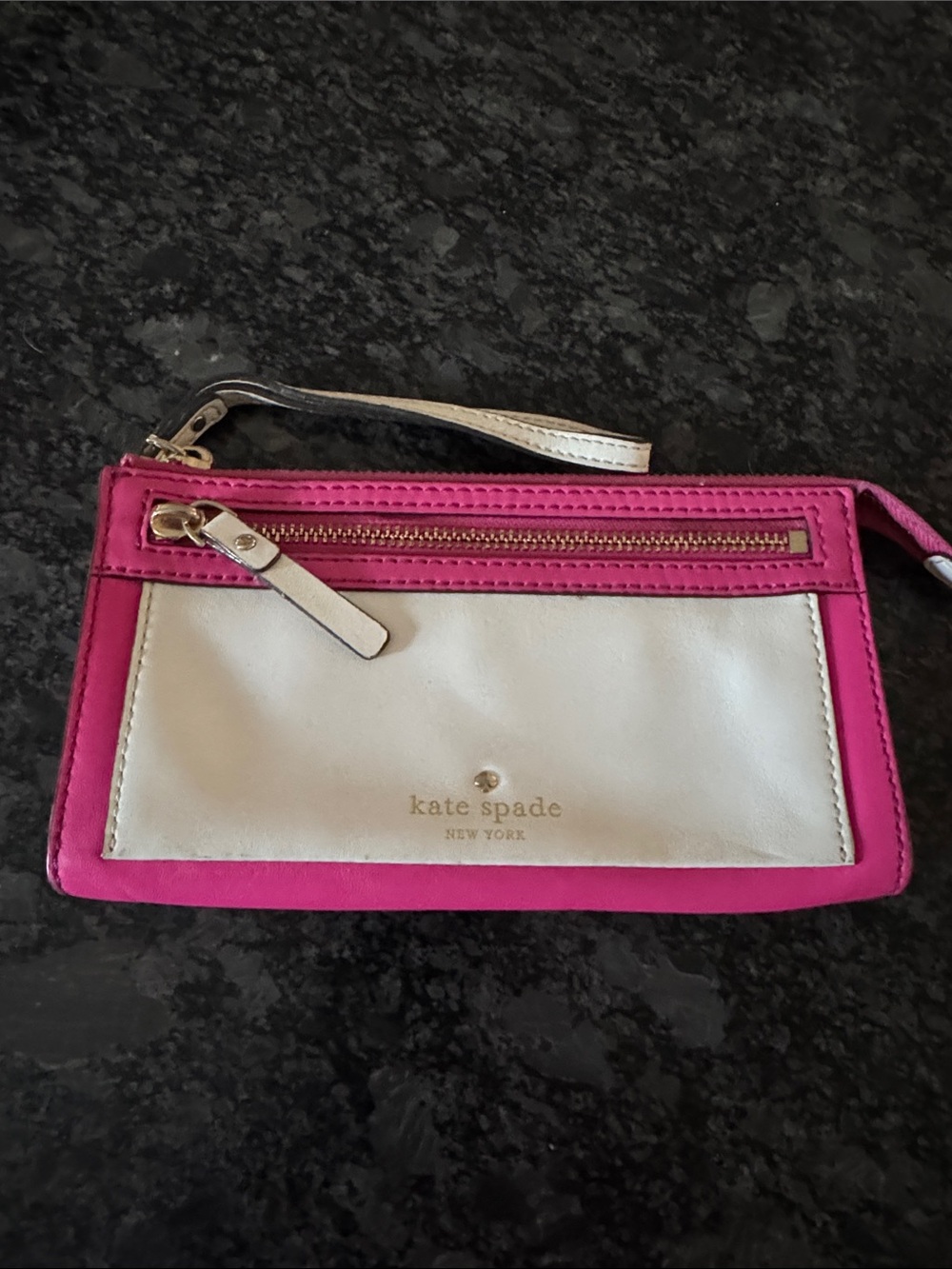 kate spade Hot Pink and Cream Wristlet with Gold Hardware